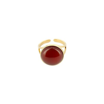 Bague Zag en acier doré et cornaline, taille ajustable