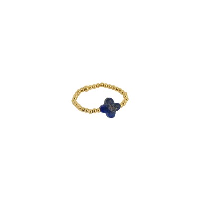 Bague Zag en acier doré et lapis lazuli, taille ajustable