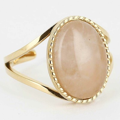 Bague ZAG en acier doré et quartz rose
