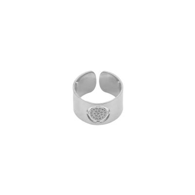 Bague Zag en acier et oxyde de zirconium, taille ajustable