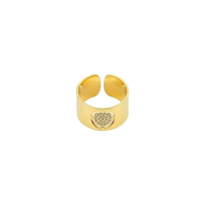 Bague Zag en acier doré et oxyde de zirconium, taille ajustable