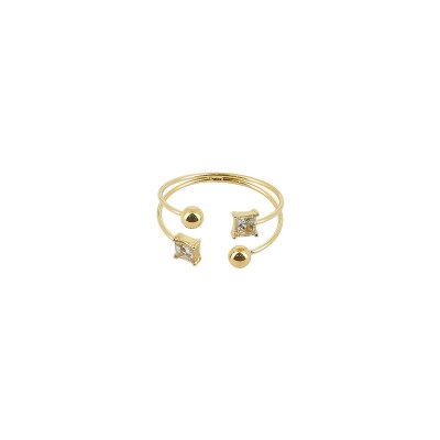 Bague Zag en acier doré et oxyde de zirconium, taille ajustable