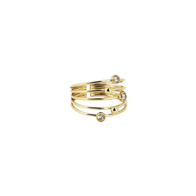 Bague Zag Galatée en acier doré et oxyde de zirconium, taille ajustable