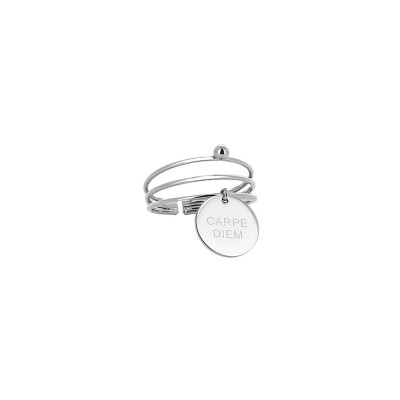 Bague Zag Carpe diem en acier, taille ajustable