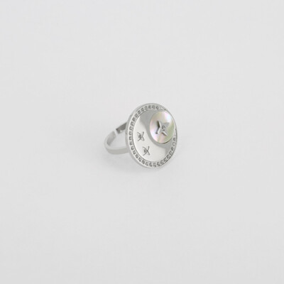 Bague ZAG en acier, nacre et oxydes de zirconium