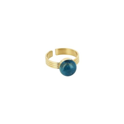 Bague Zag en acier doré et apatite, taille ajustable