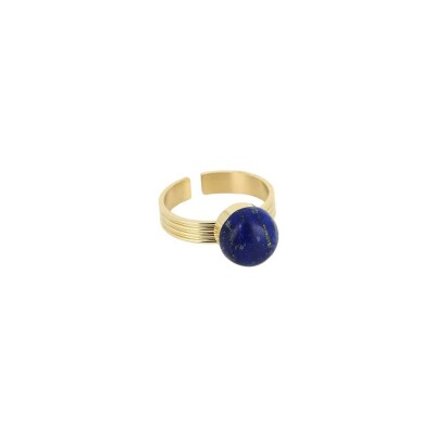 Bague Zag en acier doré et lapis lazuli, taille ajustable