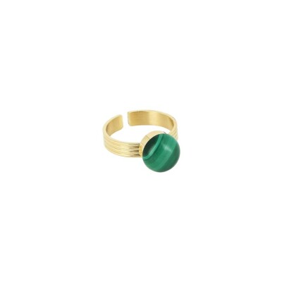 Bague Zag en acier doré et malachite, taille ajustable