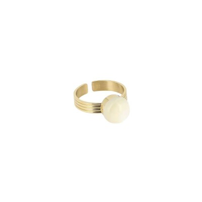 Bague Zag en acier doré et nacre, taille ajustable
