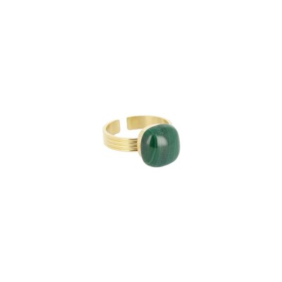 Bague Zag en acier doré et malachite, taille ajustable