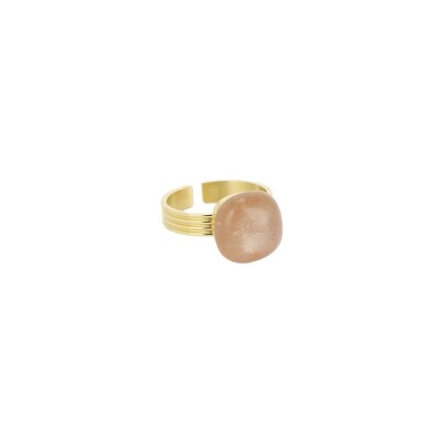 Bague Zag en acier doré et pierre de soleil, taille ajustable