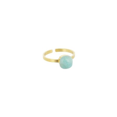 Bague Zag en acier doré et amazonite, taille ajustable