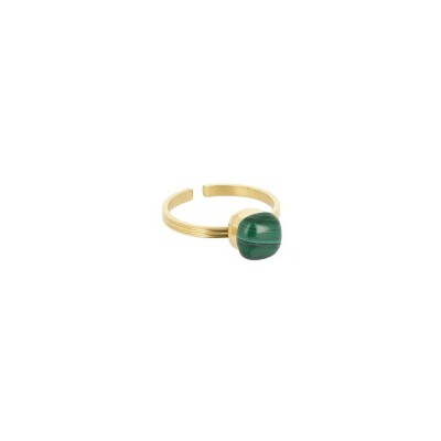 Bague Zag en acier doré et malachite, taille ajustable