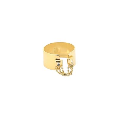 Bague Zag Aurore en acier doré et oxyde de zirconium, taille ajustable