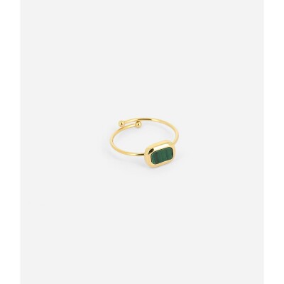 Bague Zag en acier doré et malachite, taille ajustable