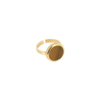 Bague Zag en acier doré et œil de tigre, taille ajustable