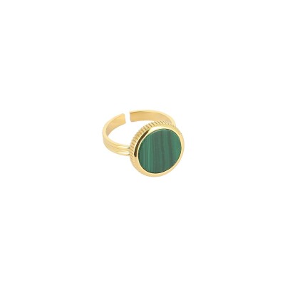 Bague Zag en acier doré et malachite, taille ajustable