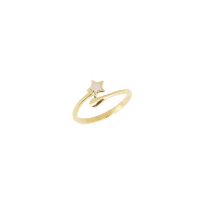 Bague Zag en acier doré et nacre, taille ajustable