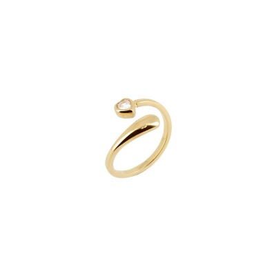 Bague Zag en acier doré et oxyde de zirconium, taille ajustable
