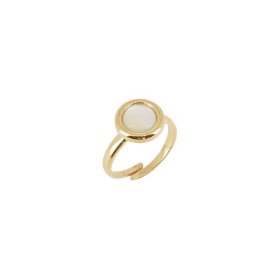 Bague Zag en acier doré et nacre, taille ajustable