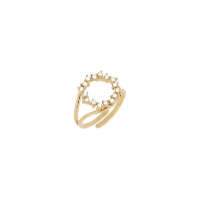 Bague Zag en acier doré et oxyde de zirconium, taille ajustable