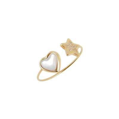 Bague Zag Sassari  en acier doré et oxyde de zirconium