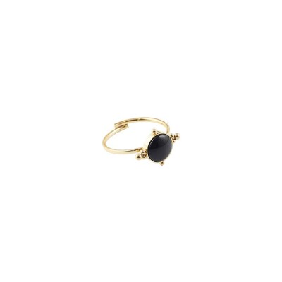 Bague Zag en acier doré et onyx, taille ajustable