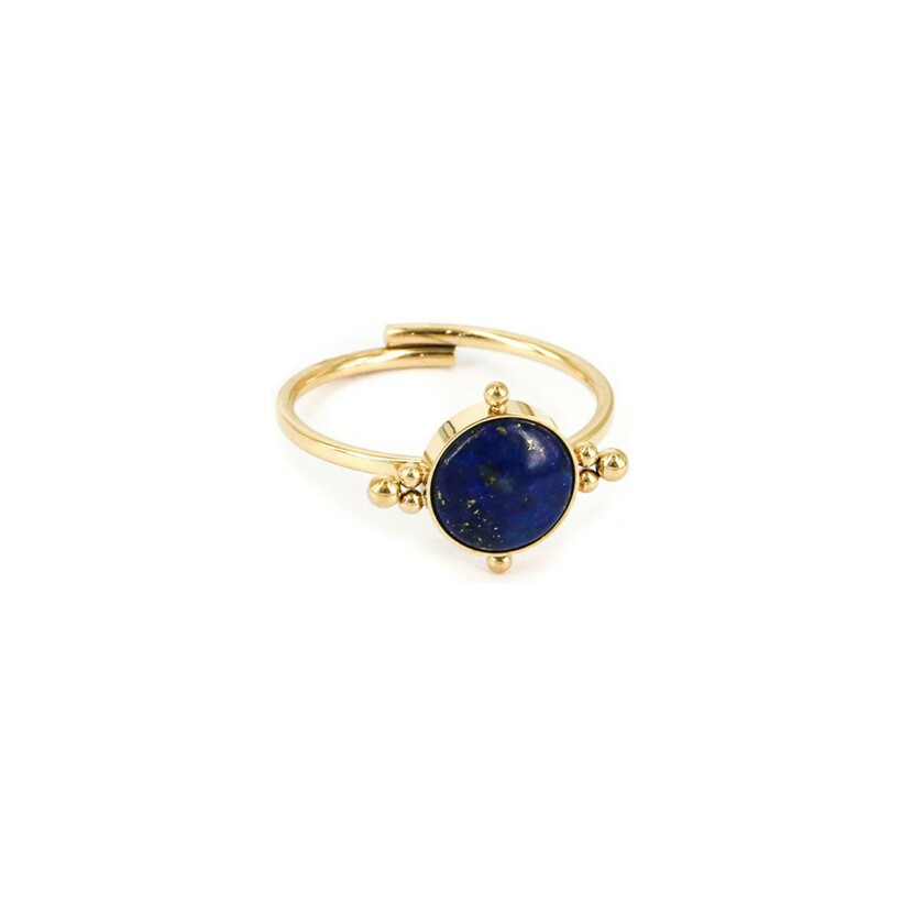 Bague ZAG en acier doré et lapis lazuli