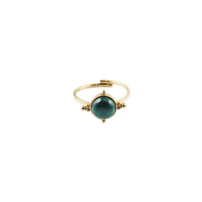 Bague Zag en acier doré et malachite, taille ajustable