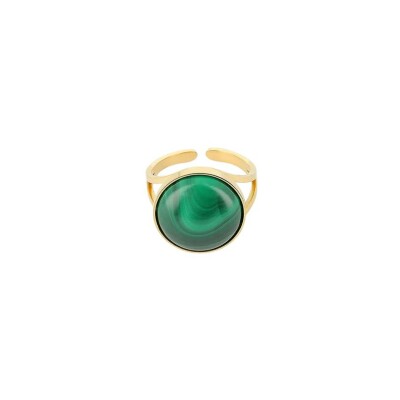 Bague Zag en acier doré et malachite, taille ajustable