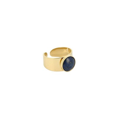 Bague Zag en acier doré et lapis lazuli, taille ajustable