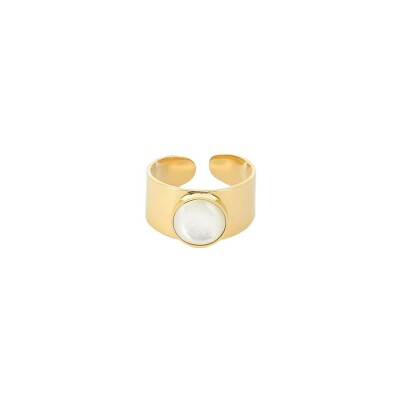 Bague Zag en acier doré et nacre, taille ajustable