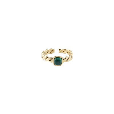 Bague Zag en acier doré et malachite, taille ajustable