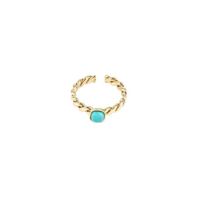 Bague Zag en acier doré et turquoise africaine, taille ajustable
