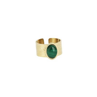 Bague Zag en acier doré et malachite, taille ajustable