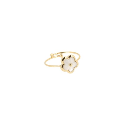 Bague Zag Flores en acier doré et nacre, taille ajustable