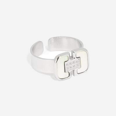 Bague ZAG en acier et nacre blanche