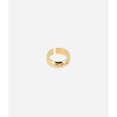 Bague Zag en acier doré et oxyde de zirconium, taille ajustable