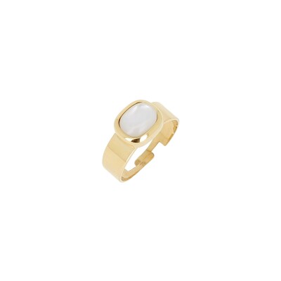 Bague Zag en acier doré et nacre, taille ajustable