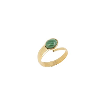 Bague Zag en acier doré, malachite et oxyde de zirconium, taille ajustable