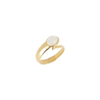 Bague Zag en acier doré et nacre, taille ajustable