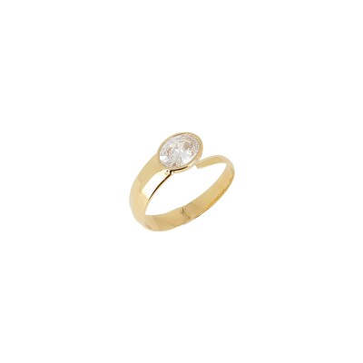 Bague Zag en acier doré et oxyde de zirconium, taille ajustable