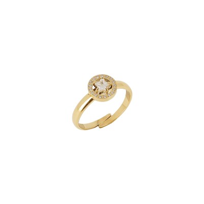 Bague Zag en acier doré et oxyde de zirconium, taille ajustable