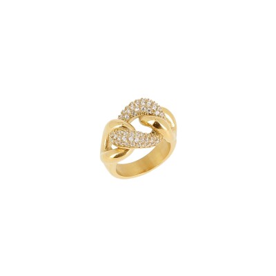 Bague Zag en acier doré et oxyde de zirconium, taille S