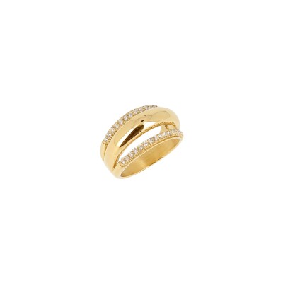 Bague Zag en acier doré et oxyde de zirconium, taille XS