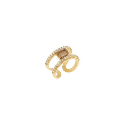 Bague Zag en acier doré et oxyde de zirconium, taille M