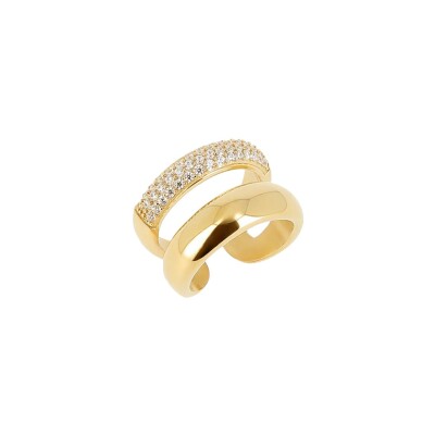 Bague Zag Aleksei en acier doré et oxyde de zirconium, taille 54