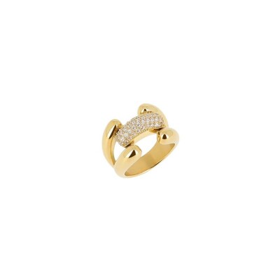 Bague Zag en acier doré et oxyde de zirconium, taille M