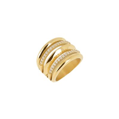 Bague Zag Gloriosa  en acier doré et oxyde de zirconium, taille 54