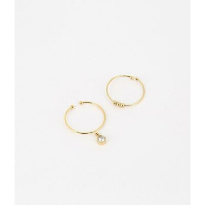 Bague Zag en acier doré et oxyde de zirconium,  taille ajustable